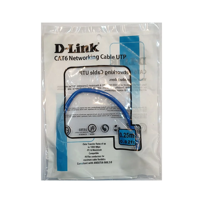 کابل شبکه CAT6 دی لینک ۲۵ سانتی مدل NCB-C6UBLUR1-025